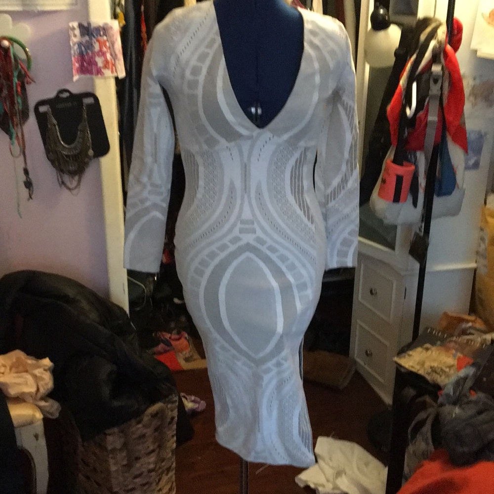 White patterned knee length cocktail dress